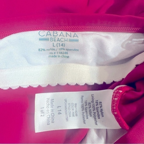 Cabana Beach One-Piece Swim Ruched Flattering Fuscia Pink Summer Vacay Pool Sz L - Picture 3 of 4